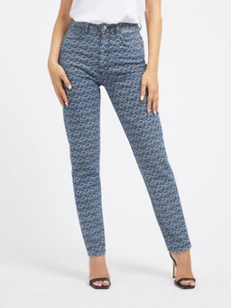 Guess - Women Blue Printed High-Rise Ankle Length Jeans