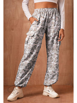 KVS FAB - Women Beige Printed High-Rise Parachute Joggers