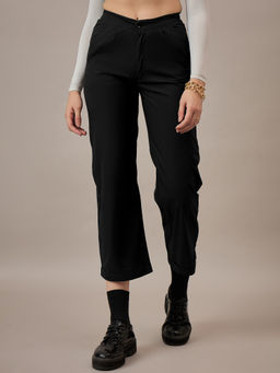KVS FAB - Women Black Solid Front Cotton Trouser