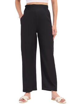 KVS FAB - Women Black Solid Smocked Straight Trouser