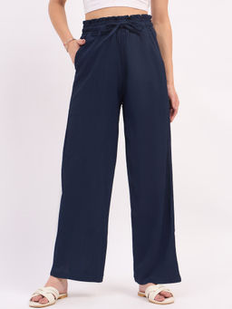 KVS FAB - Womens Navy Blue Textured Trouser