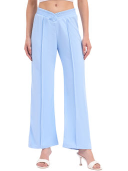 KVS FAB - Women Sky Blue Solid Front Straight Trouser