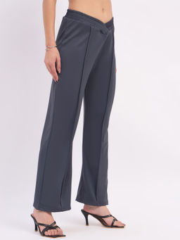 KVS FAB - Women Grey Solid Front Straight Trouser