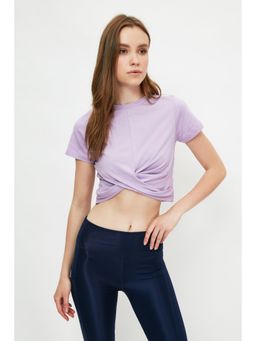 Trendyol - Womens Lavender Solid/plain Crop Top