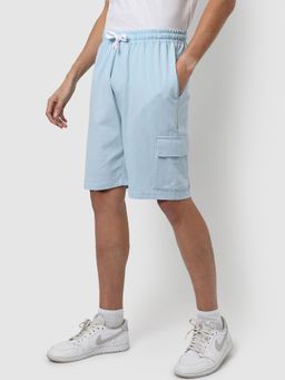 Campus Sutra - Men Light Blue Solid Regular Fit Shorts for Casual Wear