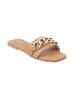 Metro - Womens Beige Flat Mules Metro Women Beige Synthetic Braided Flats
