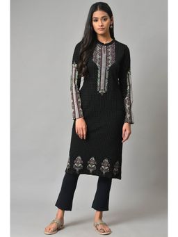 W - Black Floral Winter Kurta