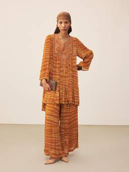 Ritu Kumar - Mustard Kiaraa Kurti With Palazzo And Camisole