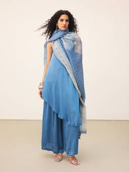 Ritu Kumar - Blue Gul Kurta With Palazzo And Dupatta