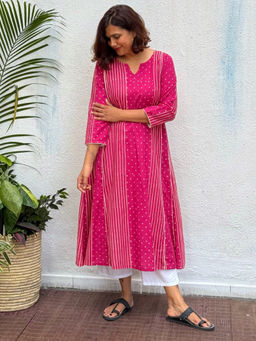 Chidiyaa - Pink Pure Cotton Printed A-Line Kurta