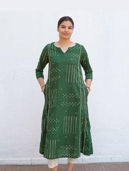 Chidiyaa - Green Pure Cotton Printed Straight Kurta