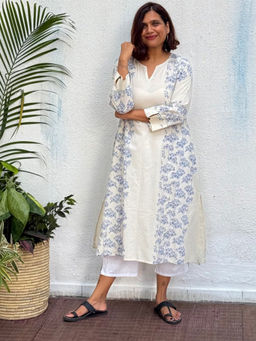 Chidiyaa - Ivory Pure Cotton Floral Straight Kurta