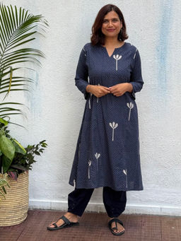 Chidiyaa - Blue Pure Cotton Polka Dots A-Line Kurta