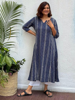 Chidiyaa - Blue Pure Cotton Printed Straight Kurta