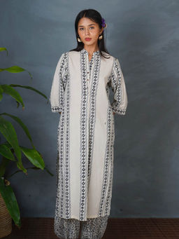 Chidiyaa - Ivory Pure Cotton Geometric Straight Kurta