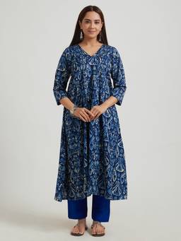 Meeta's - Neela Navy Blue Flex Cotton Kurta