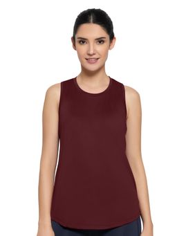 Amante - Energize Solid Round Neck Sleeveless Racer Back Tank Top-Maroon