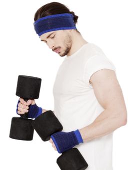 Bharatasya - Unisex Sports Set Running Gym Yoga Unisex Cotton Headband And Gloves - Blue