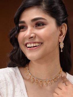 Saraf RS Jewellery - Gold Played Ad Studded Statement Floral Jewellery Set