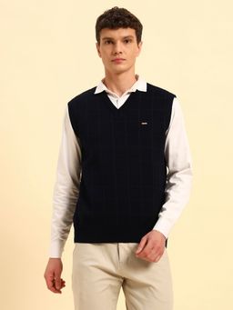 Cantabil - Men Navy Blue Checked Sweater
