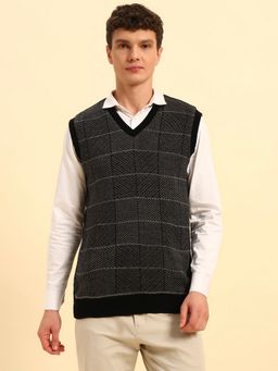 Cantabil - Men Black Reversible Checked Sweater