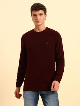 Cantabil - Men Maroon Textured Sweater