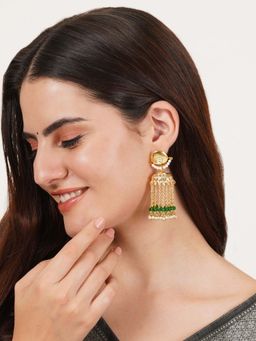 BeAbhika - Green Golden Crescent Jhumki Earrings