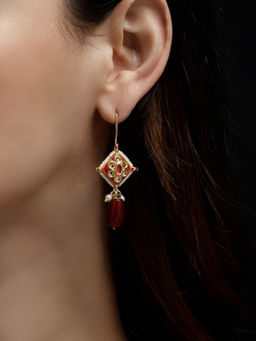 Dugran By Dugristyle - Maroon Rang-e-Anar Drop Earring