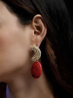 Dugran By Dugristyle - Red Anar-e-Naqsh Drop Earring