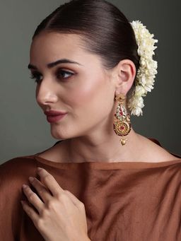 PANASH - 22ct Gold Plated Kundan Studded Floral Shaped Drop Earrings