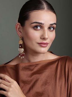 PANASH - Gold Plated Cubic Zirconia Studded Contemporary Drop Earrings