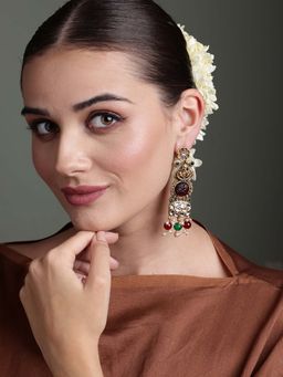 PANASH - Gold Plated Temple Kundan Earrings with Pearl Drops