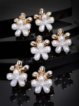 PANASH - Women Gold-Toned and White Pack of 6 Embellished Claw Clip