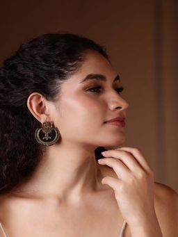 PANASH - Black Gold Plated Elephant Shaped Stone Studded Drop Earrings