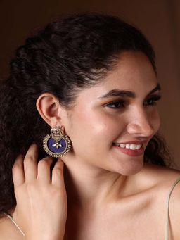 PANASH - Blue Gold Plated Elephant Shaped Stone Studded Drop Earrings