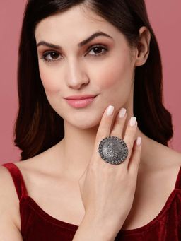 PANASH - Silver Plated Oxidized Adjustable Finger Ring