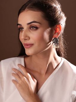 PANASH - Silver Plated Elephant Shaped Oxidized Elephant Shaped Drop Earrings