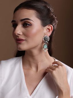 PANASH - Blue Silver Plated Cubic Zirconia Oxidized Drop Earrings Pack of 3