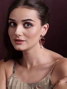 PANASH - Maroon Silver Plated Cubic Zirconia Oxidized Drop Earrings