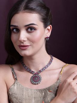 PANASH - Silver Plated Cubic Zirconia Studded Oxidized Jewellery (Set of 2)