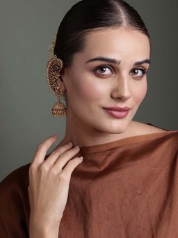 PANASH - Gold Plated Cubic Zirconia Studded Contemporary Ear Cuff Jhumkas Earrings