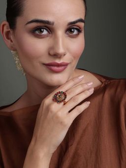 PANASH - Gold Plated Cubic Zirconia Studded Adjustable Finger Ring