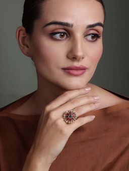 PANASH - Gold Plated Cubic Zirconia Studded Adjustable Finger Ring