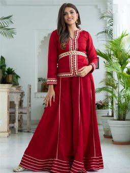 Lavanya The Label - Red Silk Top And Palazzo (Set of 2)
