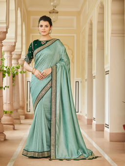 Odette - Festive Designer Sea Green Saree with Unstitched Blouse