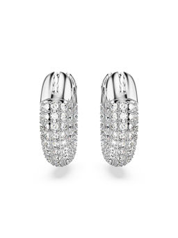 SWAROVSKI - Dextera White Stone Rhodium Plated Small Hoop Earrings