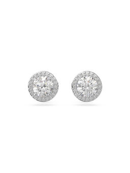 SWAROVSKI - Una Angelic Round Cut White Stone Rhodium Plated Stud Earrings