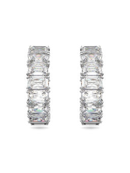 SWAROVSKI - Millenia Square White Stone Rhodium Plated Hoop Earrings