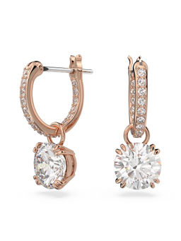 SWAROVSKI - Stilla Round Cut White Stone Rose Gold Plated Drop Earrings