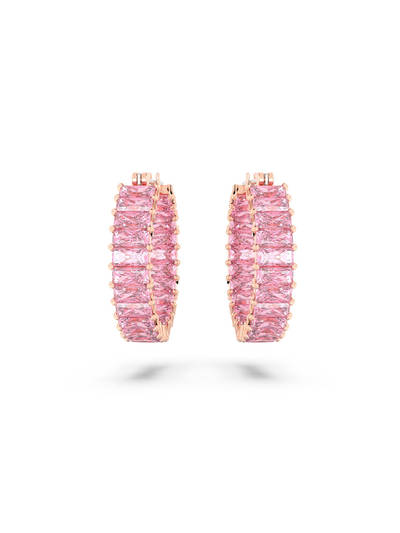 Matrix Pink Baguette Cut Rose Gold Plated Hoop Earrings